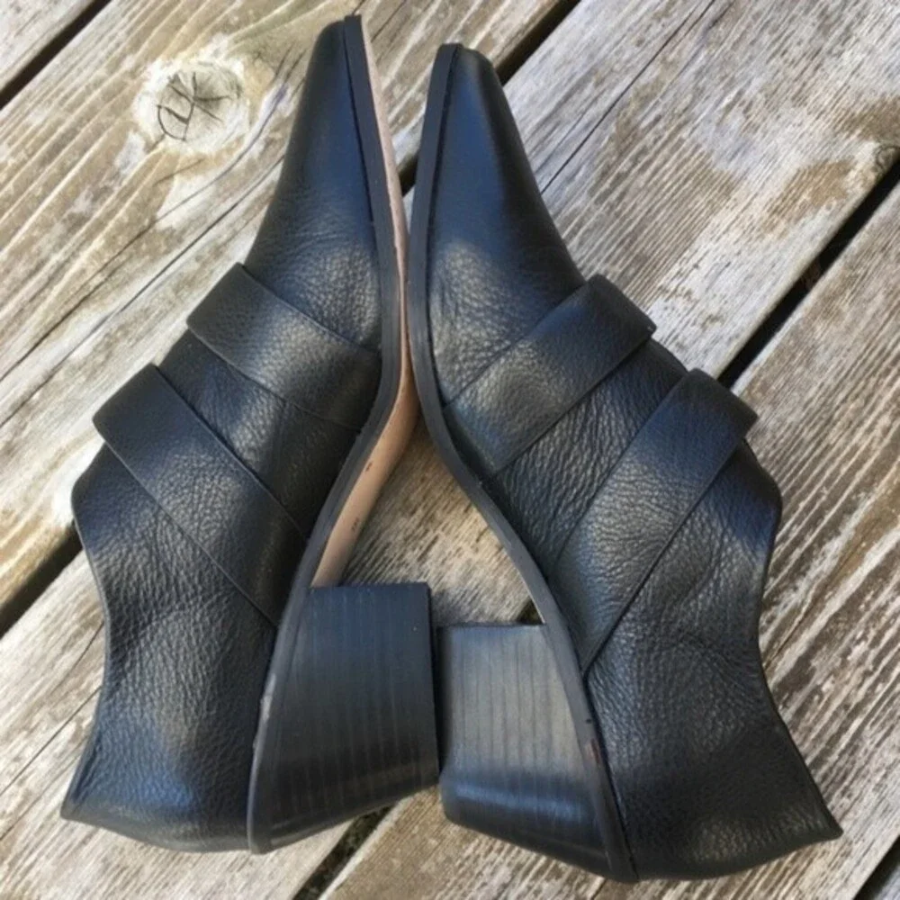 Anthropologie Splendid Carla Buckle Point Toe Black Leather Booties 8.5 NWOB